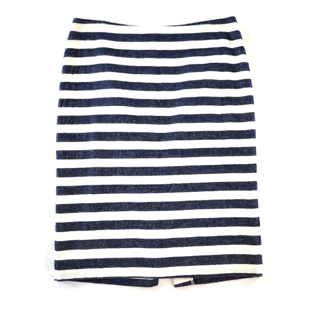 Ann Taylor Linen Blend Striped Navy Blue & White Women's Pencil Skirt 4